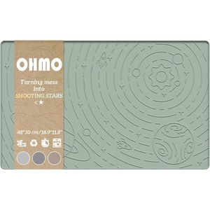 image:imageOHMO Dog Food Mat Silicone Waterproof Cat Food Mat NonSkid Spill Proof Pet Feeding Mat for Food and Water Easy to Clean Dog PlacematBeige 189 x 118Sage Green