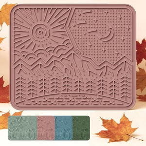 image:imageOHMO Lick Mat for Dogs and Cats Large2 Pack Nature Design Easy to Clean Pet Slow Feeder with Suction Cups for Anxiety Relief and Boredom ReductionOliveSage GreenCoral