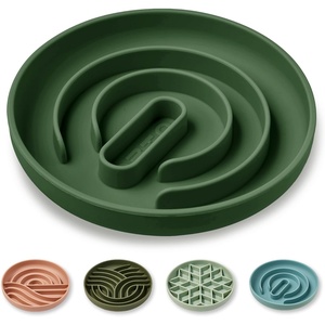 image:imageOHMO Slow Feeder Dog Bowls Sunrise Coral Enrichment Toy Soft Silicone Food Safe Feeding Bowl Non Slip Suction Cup for All Breed Pet Cat Slow Down Eating Dishes Boredom and Anxiety ReducerOlive Green
